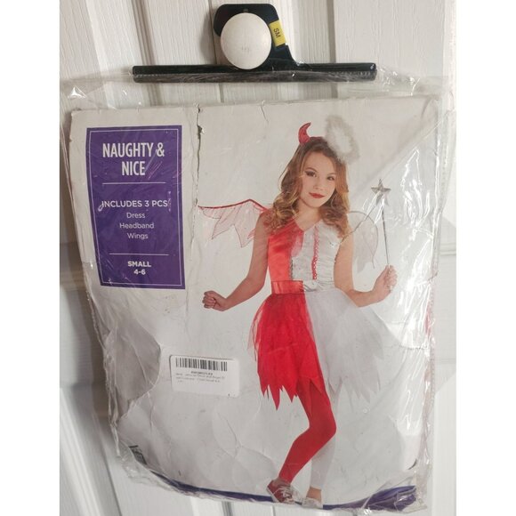 Girls Devil Angel Costume Good Bad Naughty Nice Halloween Dress Tutu Wings 4-6